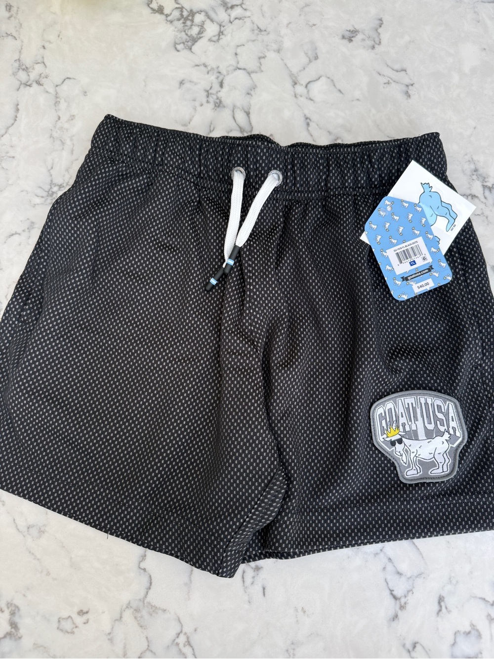 Kids Black GOAT USA Logo Athletic Shorts with Adjustable Drawstring